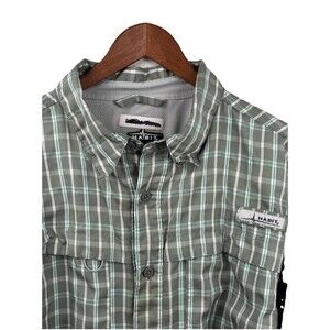 Habit Fishing Long Sleeve Vented Button Up Shirt Green Plaid Men Large polyester